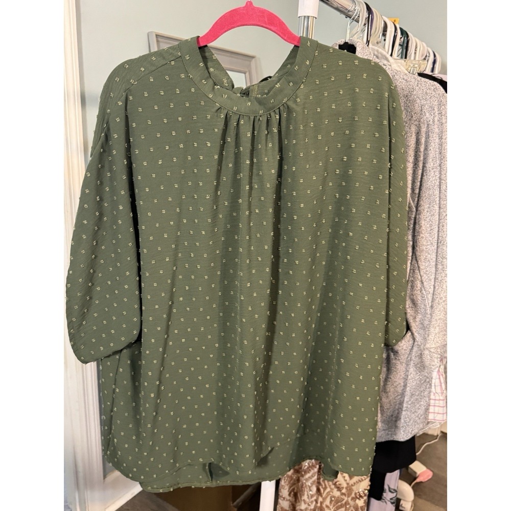 SHEIN Curve Green Long Sleeve Poplin Lined Blouse Tie Back 4XL